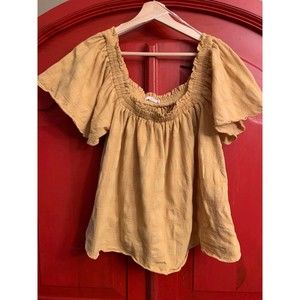 Talulah Off Shoulder Sze M Golden Yellow Ruffle Sleeve Crop Shirt EUC Super Cute